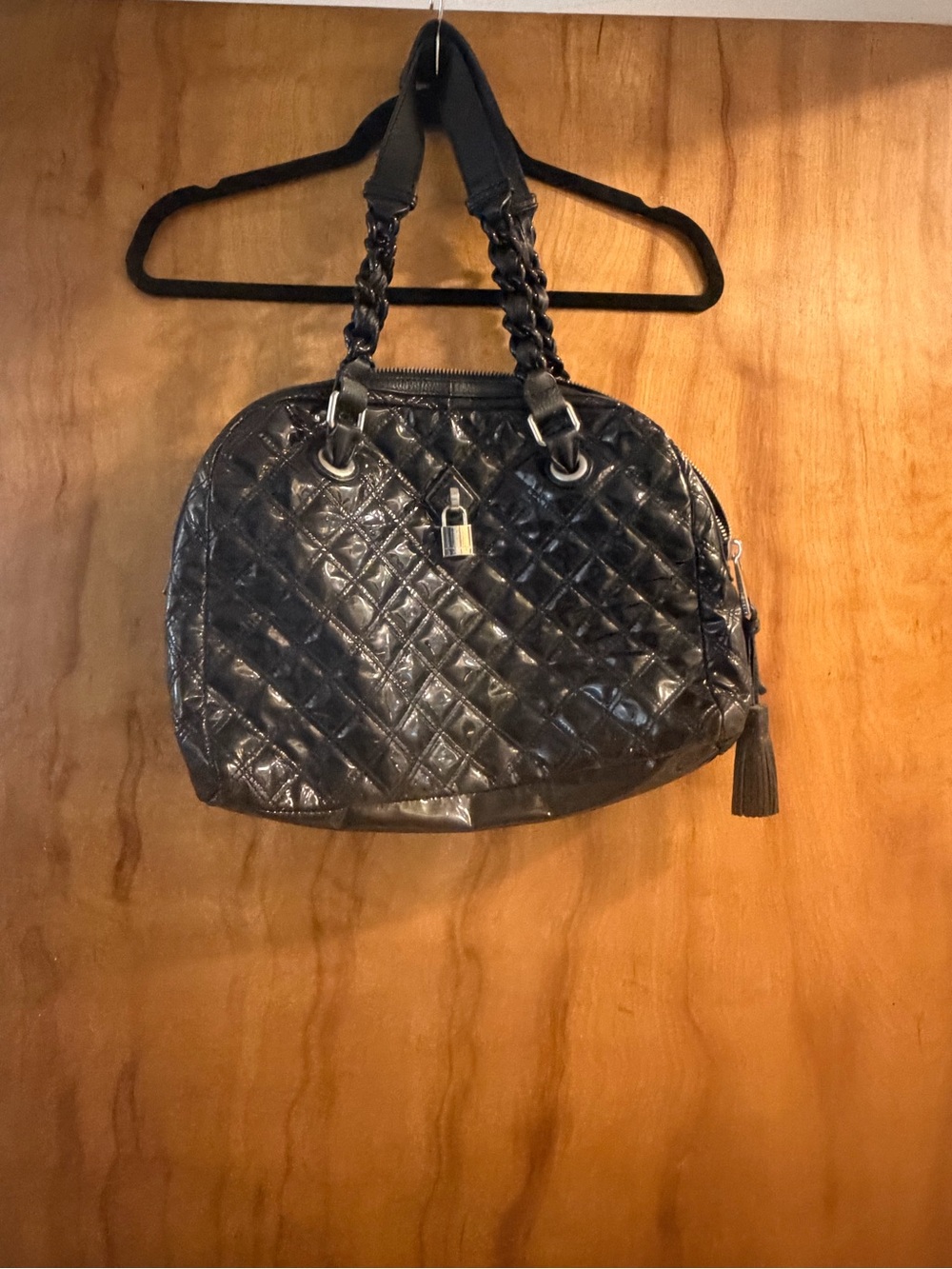 Quilted Black Chain-Handle Tote Bag
